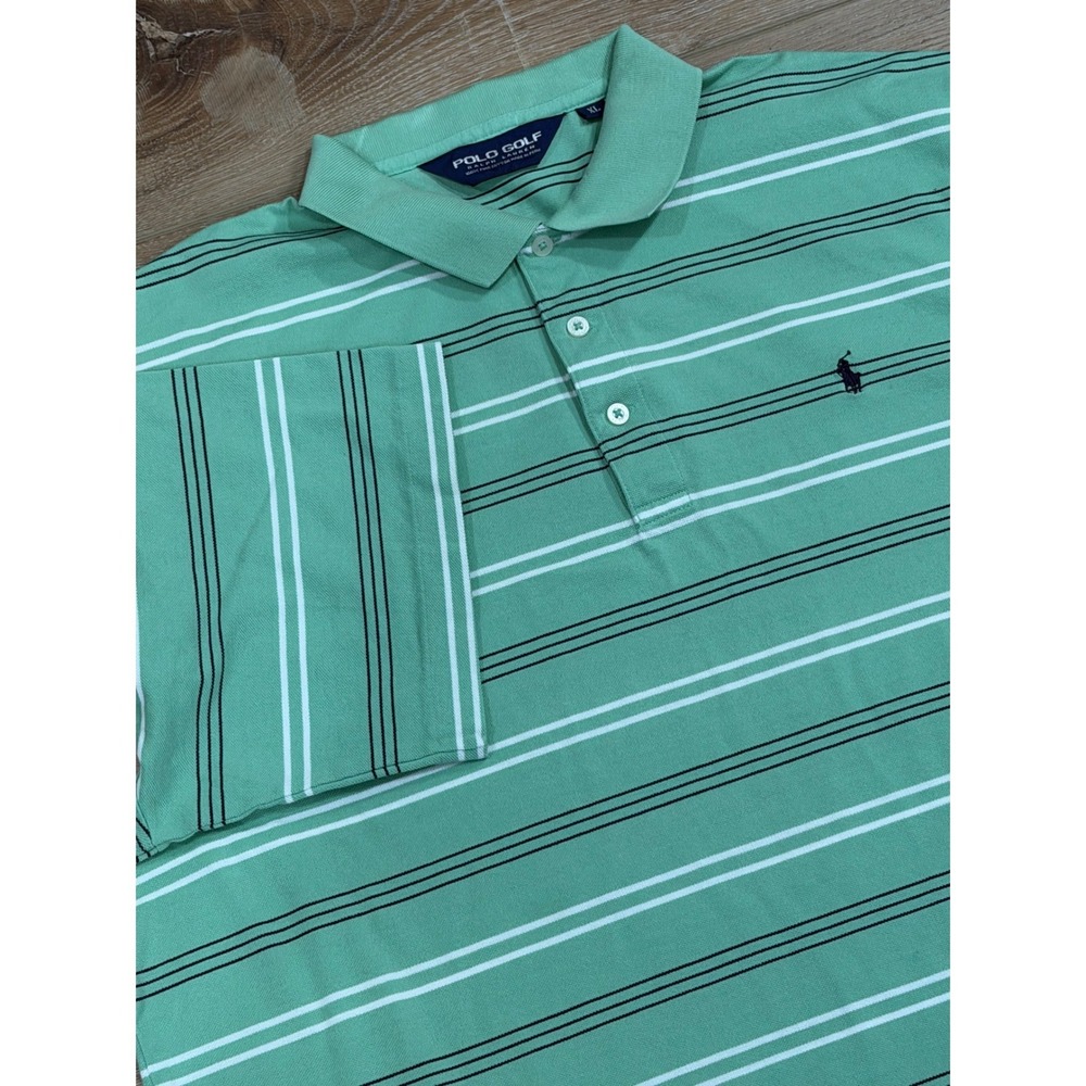 Polo Golf Ralph Lauren Mens XL Green Striped Pima Cotton Polo Shirt Sharks Tooth